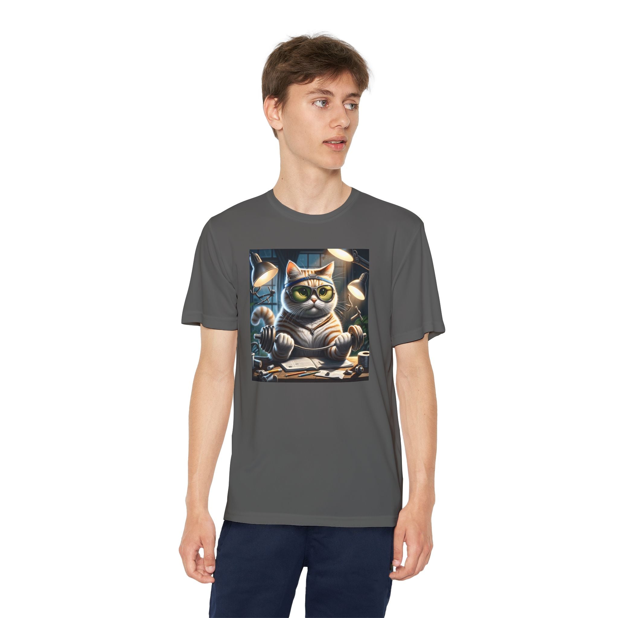 Workout Cat Youth Tee, Kids Fitness Shirt, Exercise Kitten T-Shirt, Gym Cat Top, Athletic Feline Clothing, Sporty Kitty Apparel