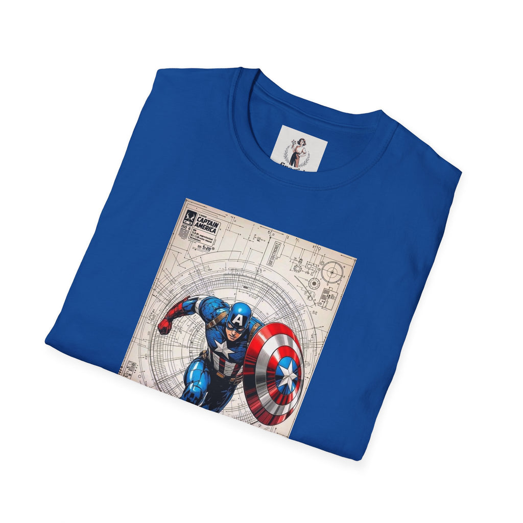 Captain America Superhero Marvel Unisex Softstyle T-Shirt, Comic Book Tee, Graphic Novel Shirt, Geeky Clothing, Cosplay Costume Top