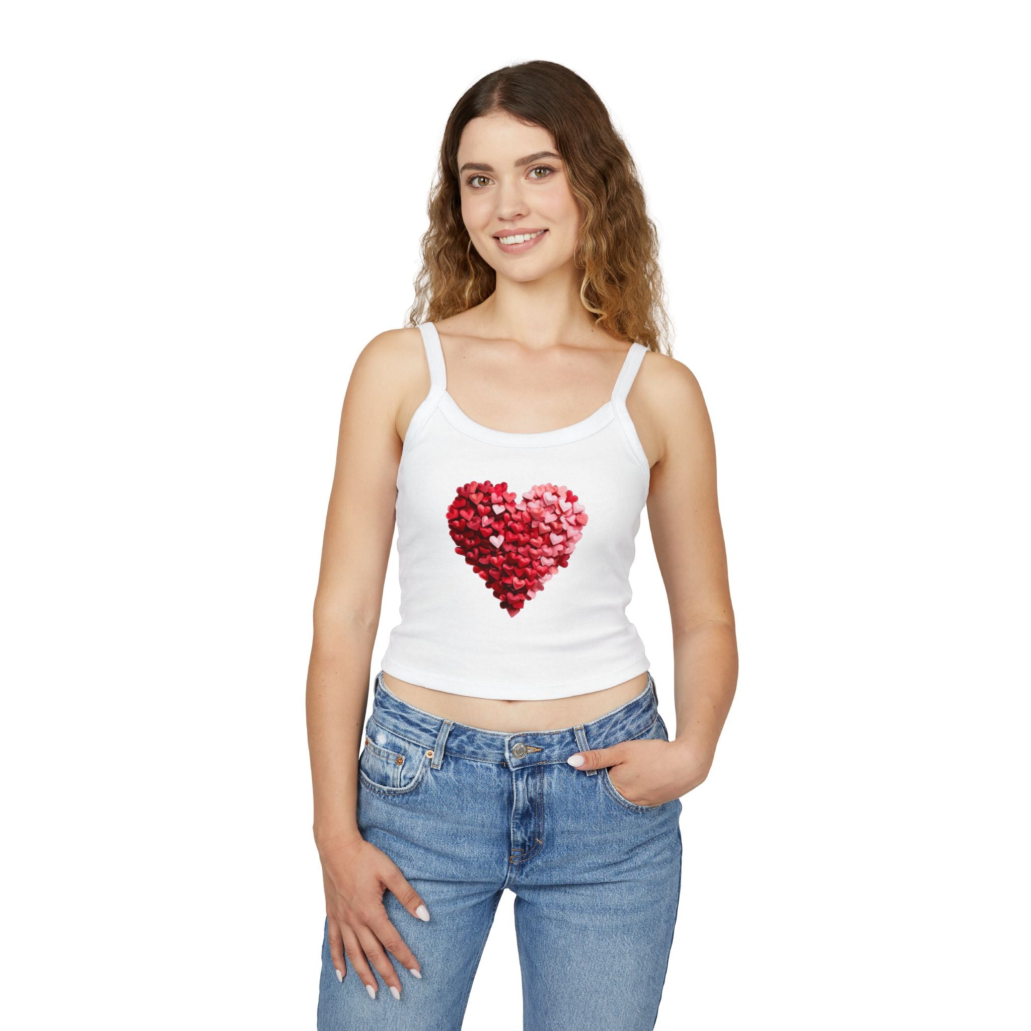 Heart Tank Top, Love Cami, Valentine's Day Shirt, Romantic Sleeveless Tee, Women's Summer Blouse, Cute Spaghetti Strap Tank