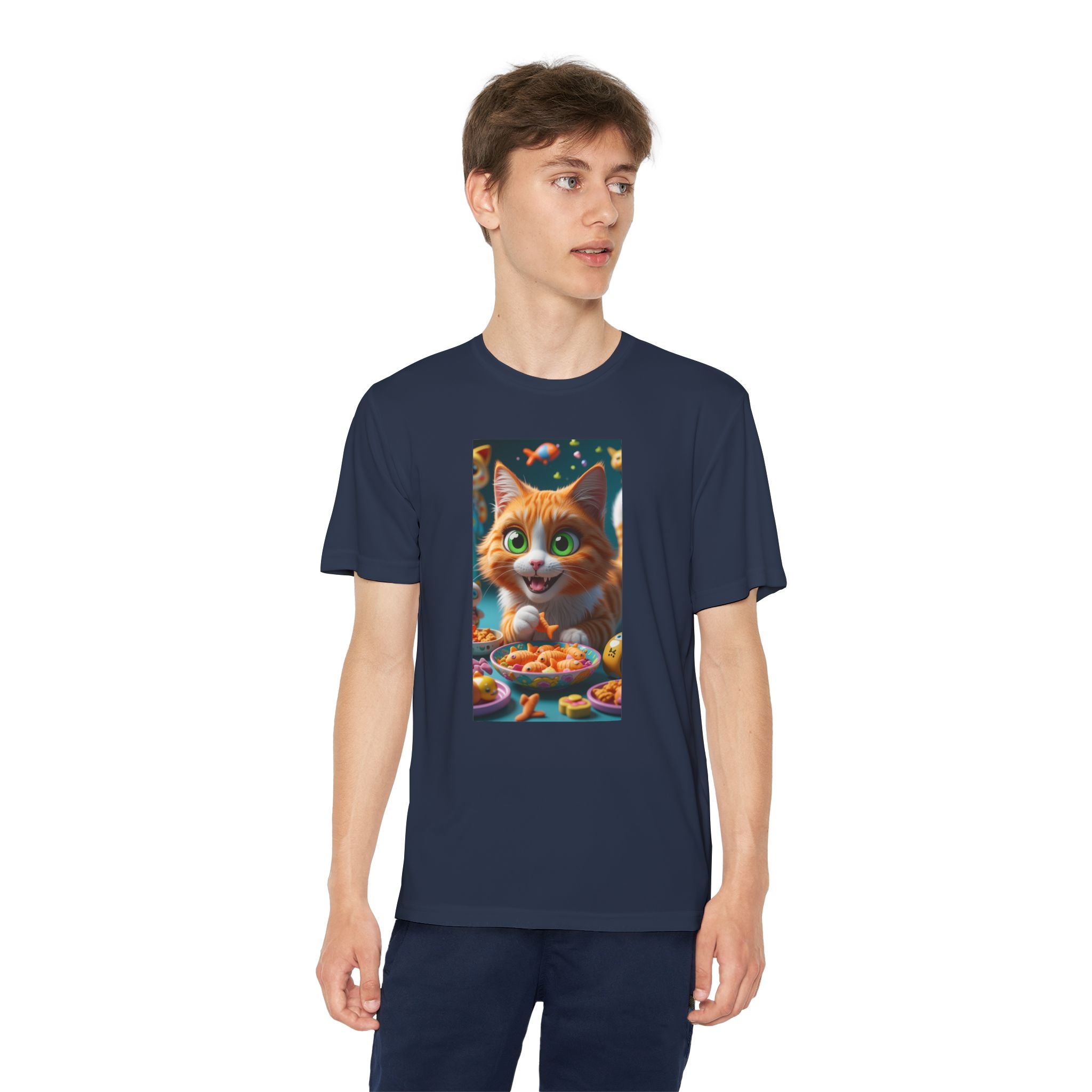 Youth Competitor Tee - Cat eating goldfish crackers, Kids T-shirt, Children's shirt, Funny animal graphic tee, Cat lover gift, Kids fashion