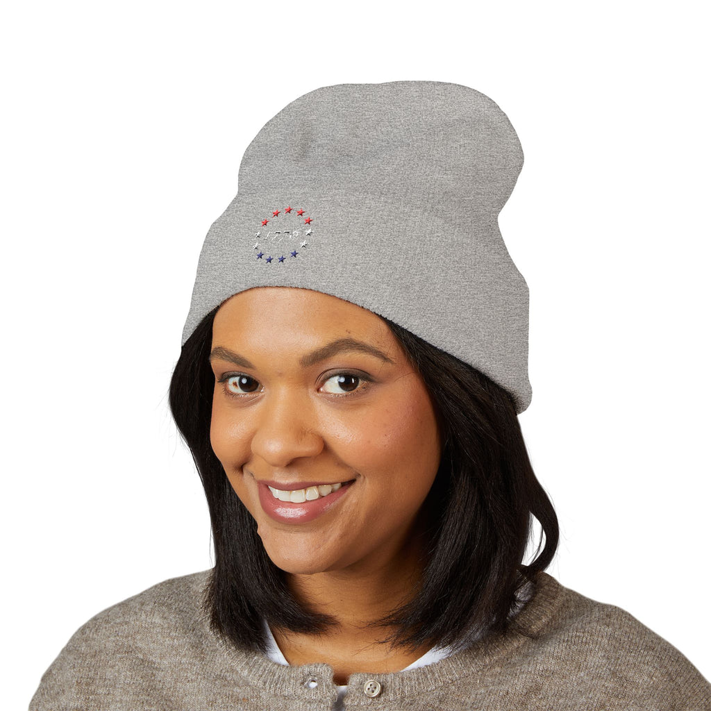 Patriotic Beanie, Independence Day Hat, American Flag Cap, Red White Blue Knit Hat, Embroidered Winter Beanie