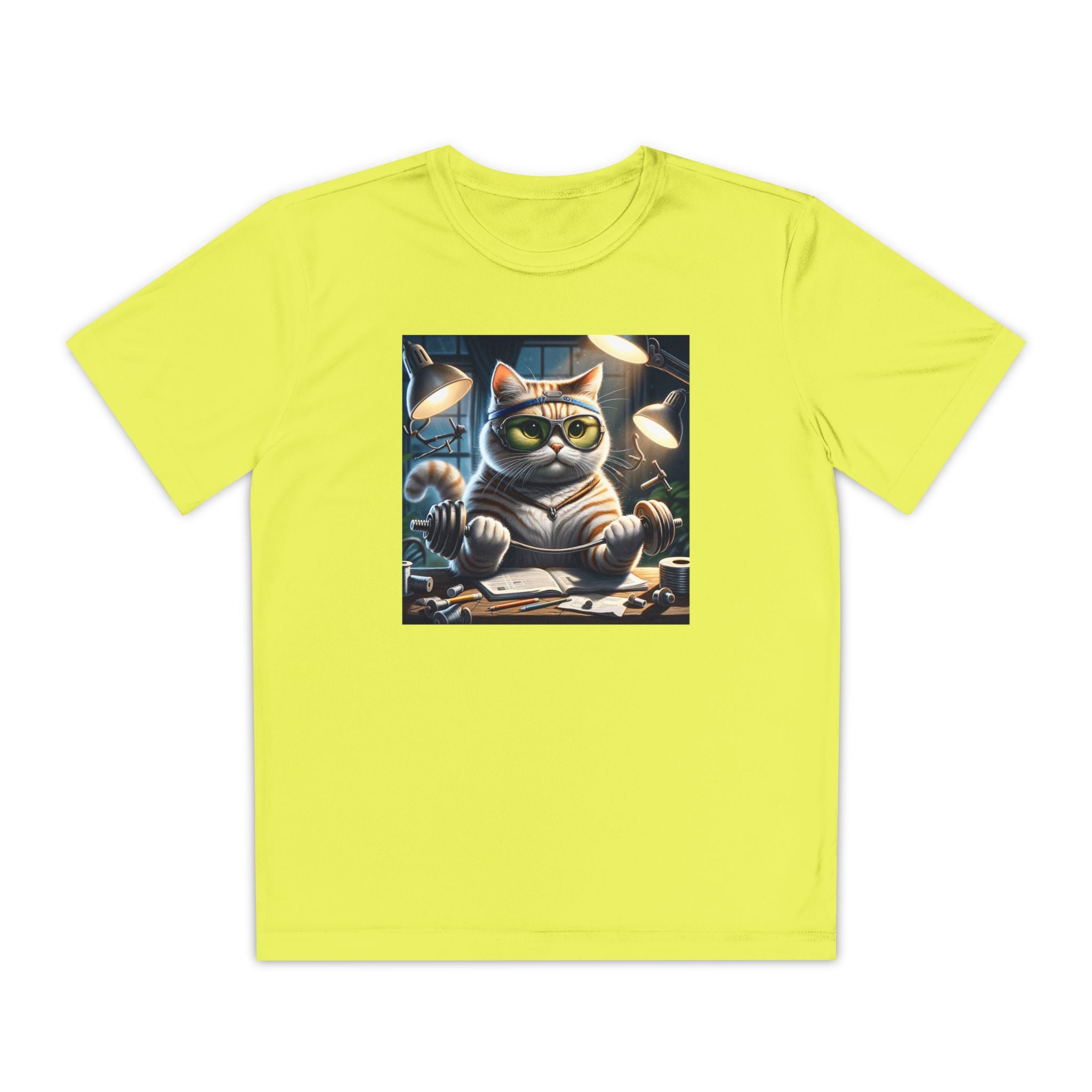 Workout Cat Youth Tee, Kids Fitness Shirt, Exercise Kitten T-Shirt, Gym Cat Top, Athletic Feline Clothing, Sporty Kitty Apparel