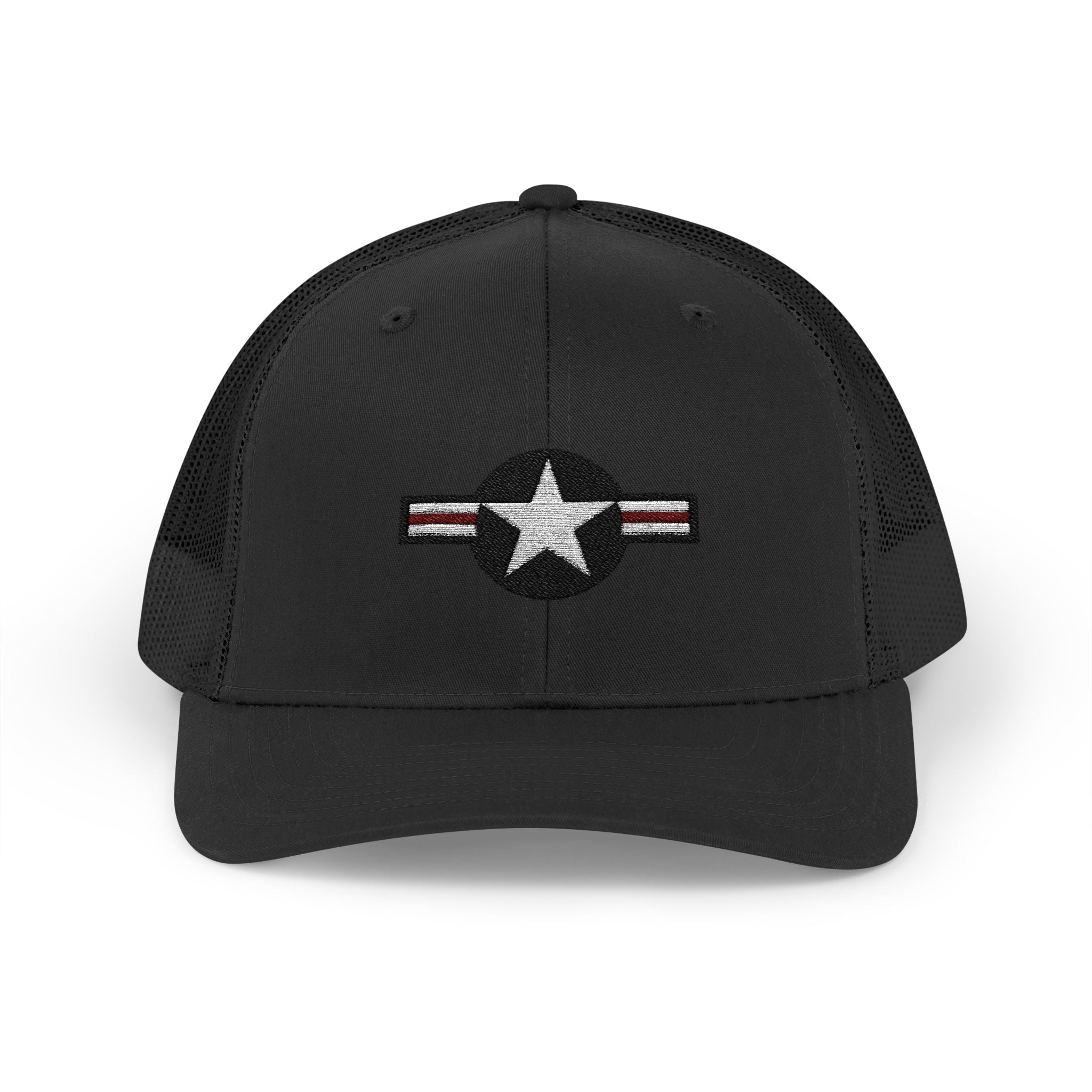 US Air Force Snapback Trucker Cap with Thin Red Line Design, Ideal for First Responders, Supportive Gifts, Memorials, Everyday Wear