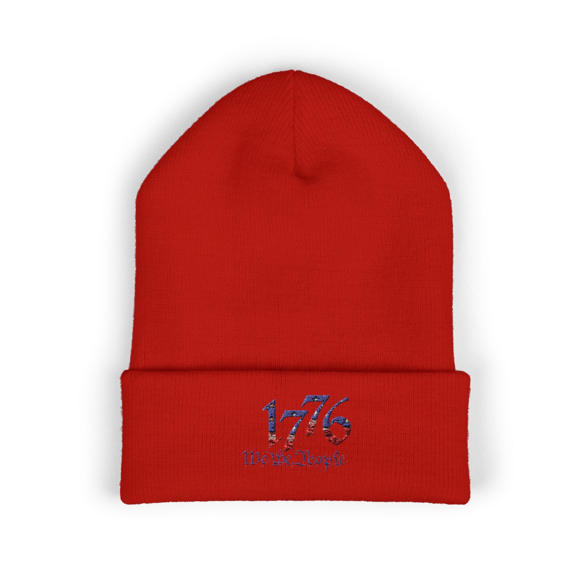 Embroidered Patriotic Beanie, 1776 USA Flag Knit Hat, American Constitution Winter Cap, Founding Fathers Headwear, Red White Blue Beanie