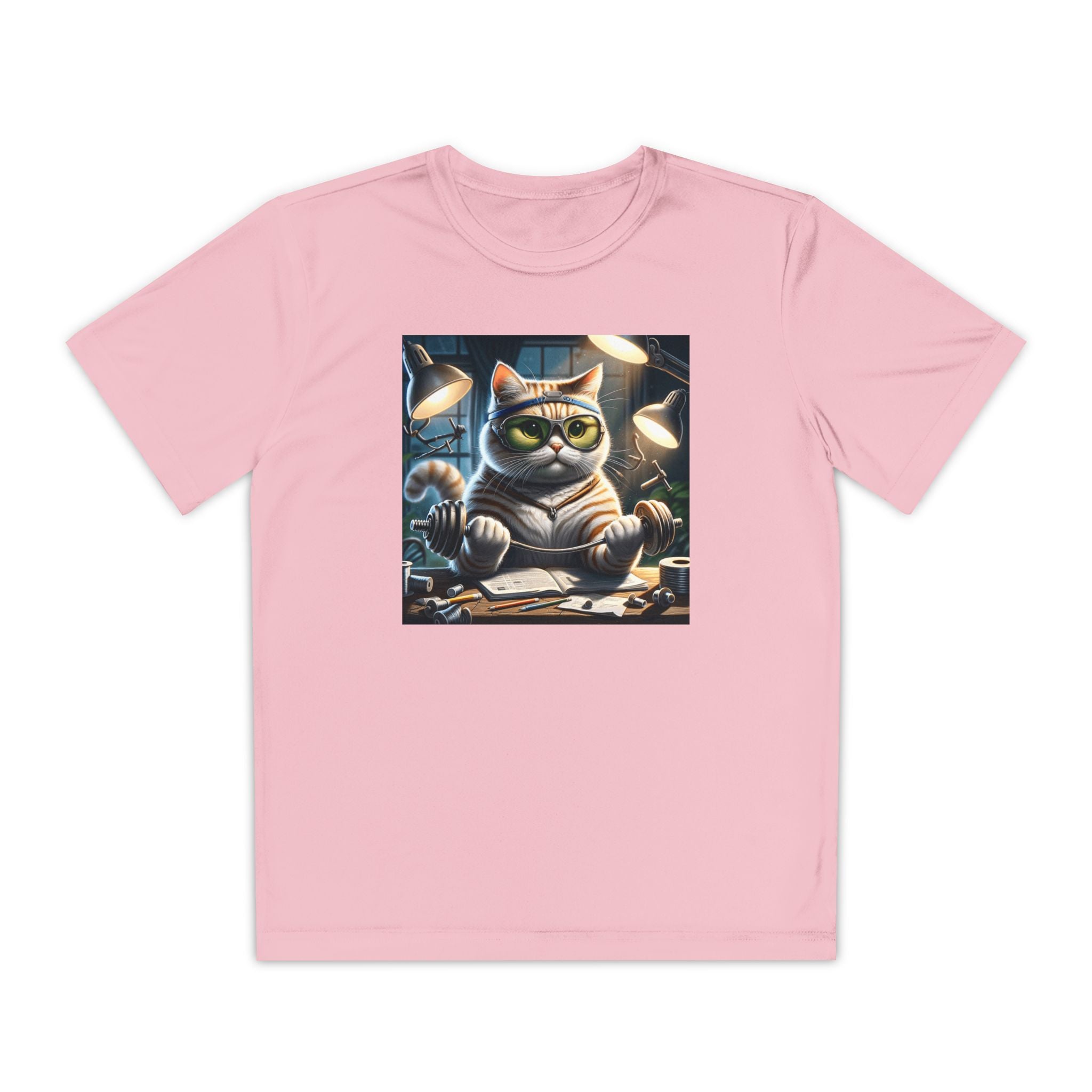 Workout Cat Youth Tee, Kids Fitness Shirt, Exercise Kitten T-Shirt, Gym Cat Top, Athletic Feline Clothing, Sporty Kitty Apparel