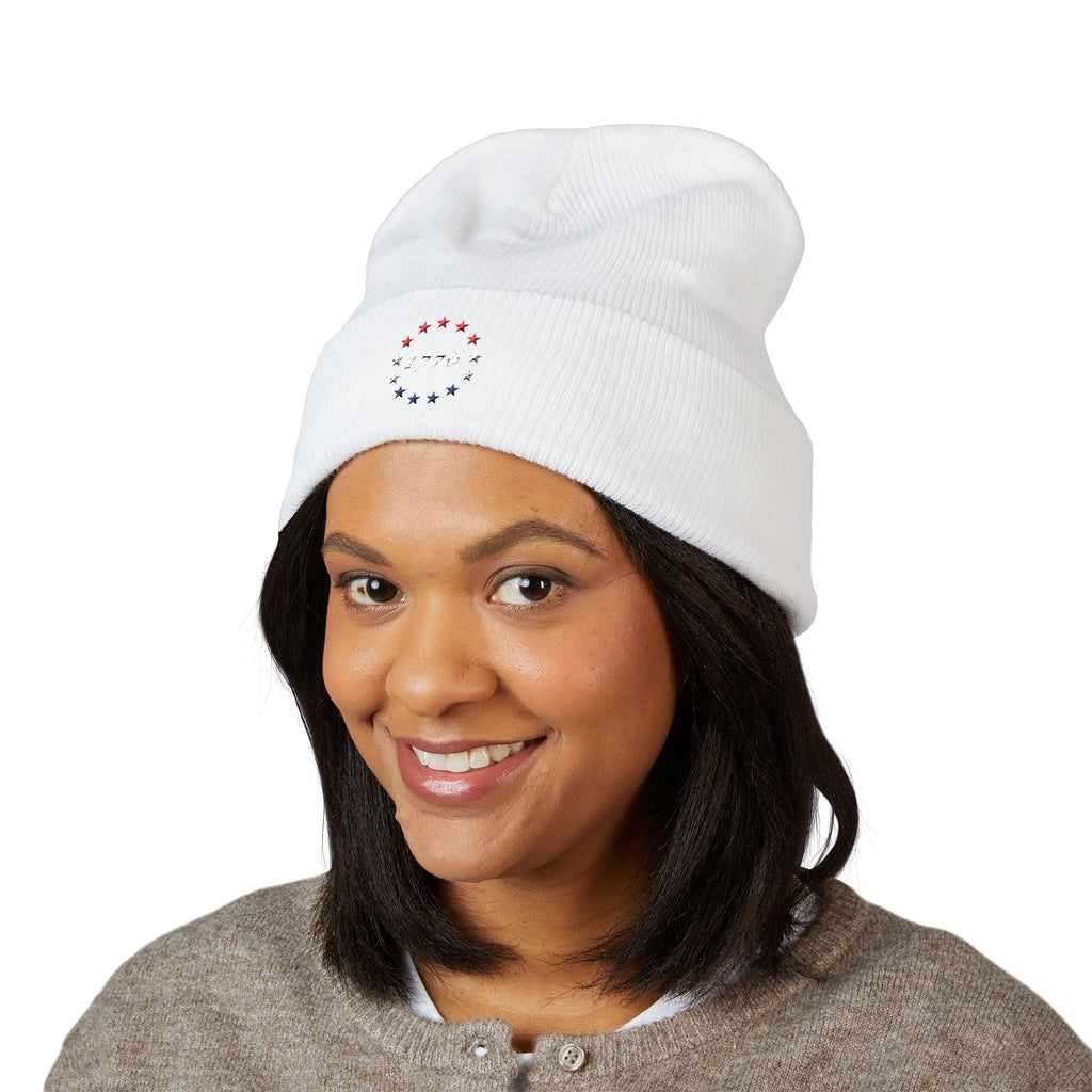 Patriotic Beanie, Independence Day Hat, American Flag Cap, Red White Blue Knit Hat, Embroidered Winter Beanie