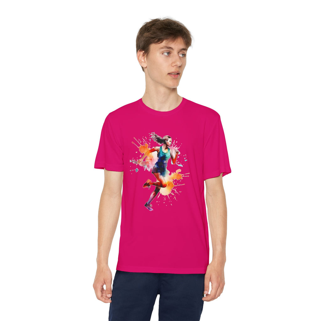 Running Youth T-Shirt Sports Graphic Tee, Cool Athletic Shirt for Kids, Perfect for Sports Events, Team Spirit