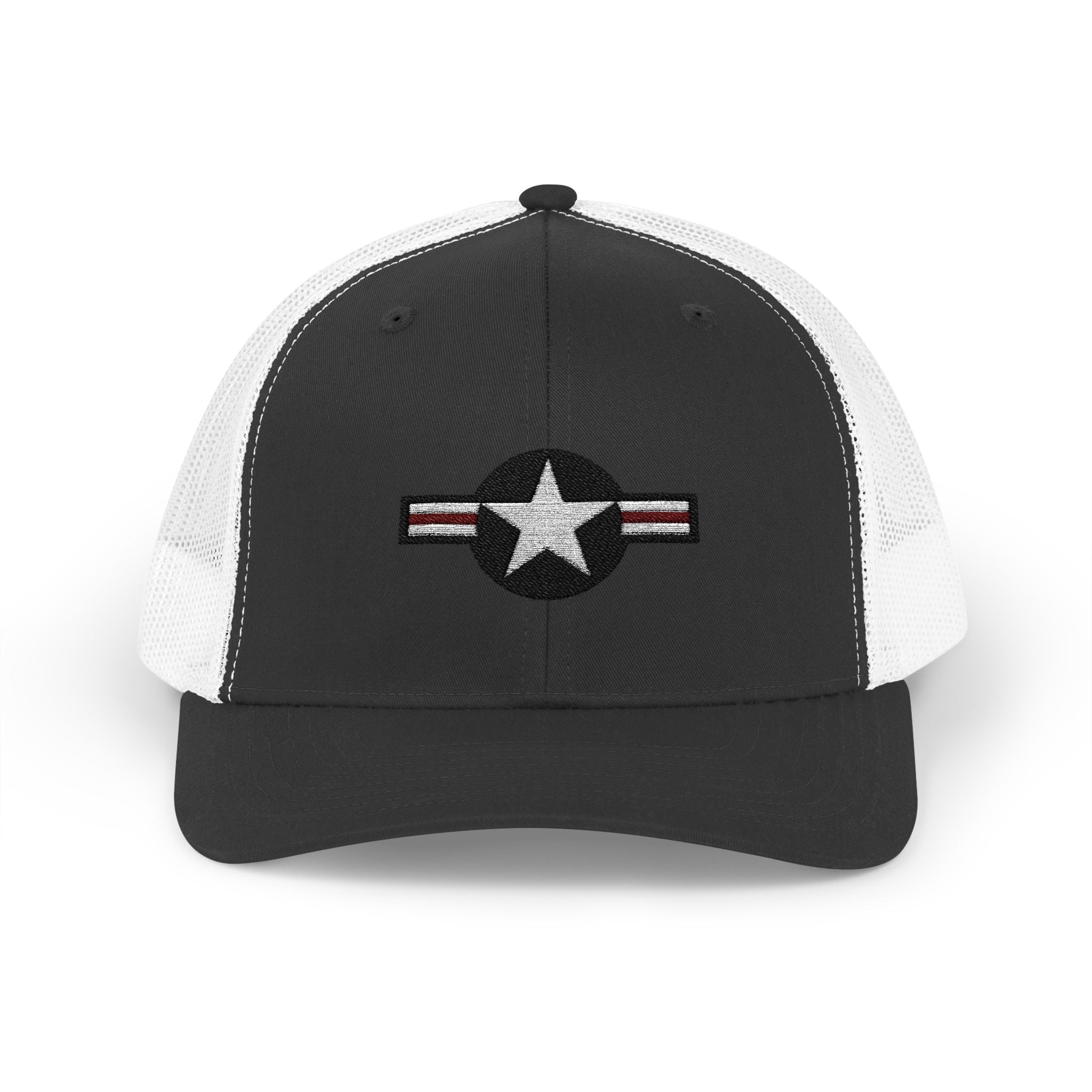 US Air Force Snapback Trucker Cap with Thin Red Line Design, Ideal for First Responders, Supportive Gifts, Memorials, Everyday Wear