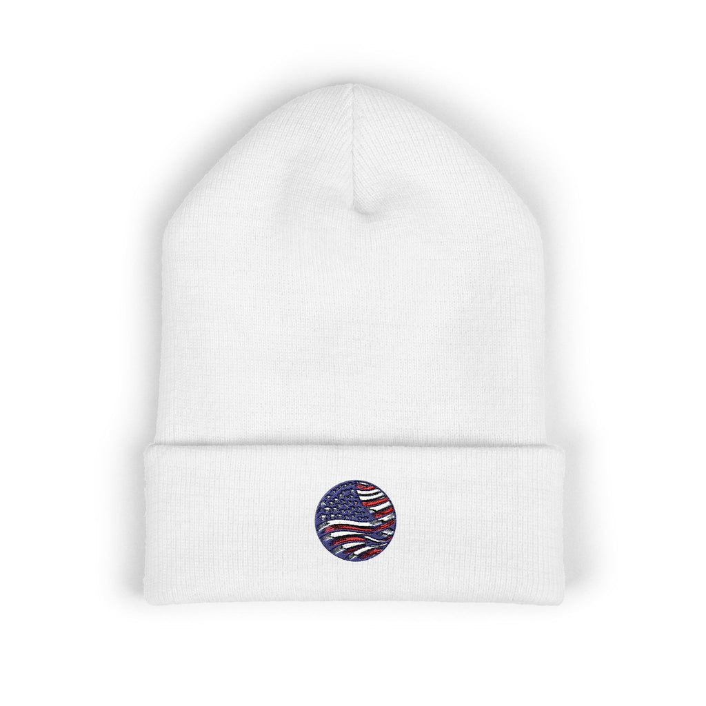 Embroidered Patriotic Beanie, Usa Flag Cuffed Hat, American Flag Knit Beanie, Patriotic Headwear, USA Flag Winter Hat