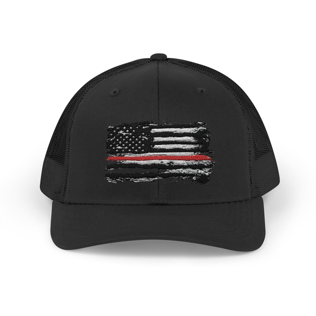 Thin Red Line Patriotic Snapback Trucker Cap with Thin Red Line Design, Ideal for First Responders, Supportive Gifts, Everyday Wear