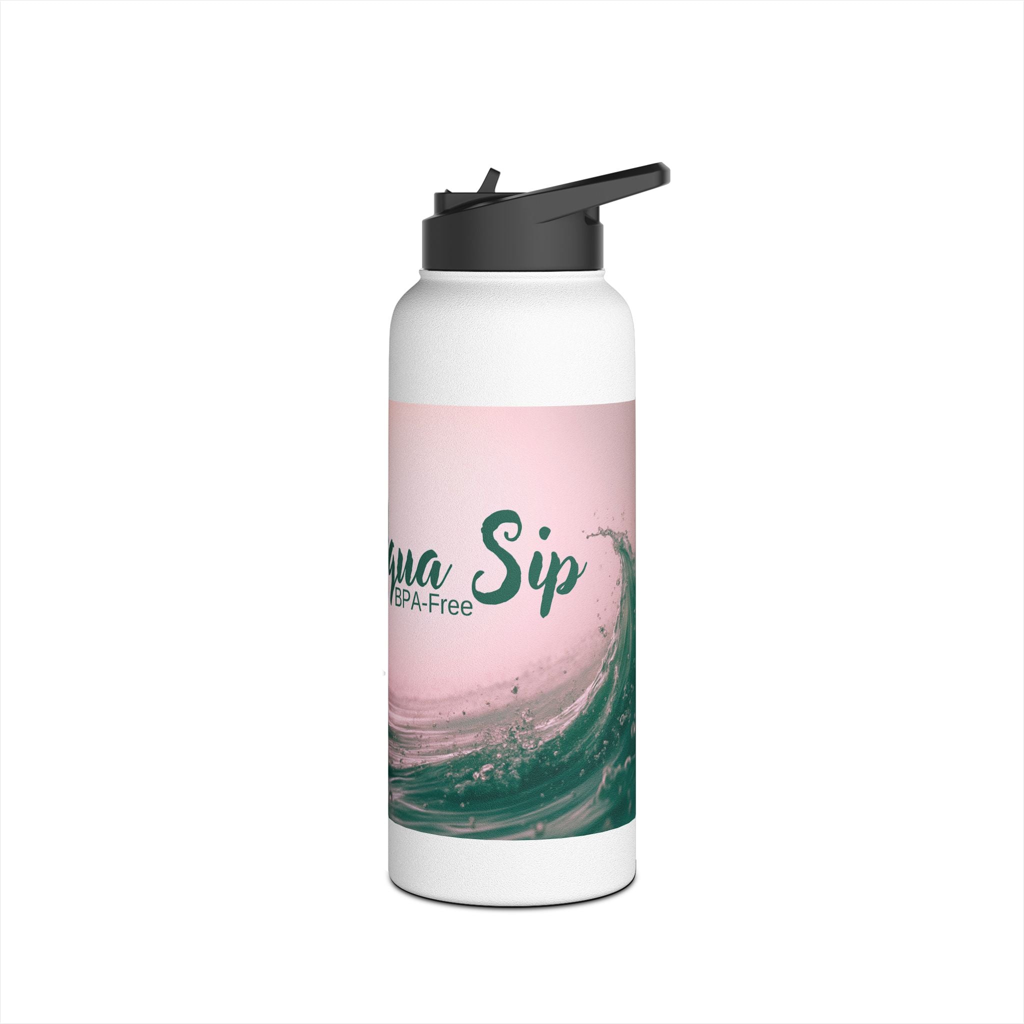 Aqua Wave Stainless Steel Water Bottle, Hydration Gift, Outdoor Adventure, Beach Vibes, Eco-Friendly, Travel Companion
