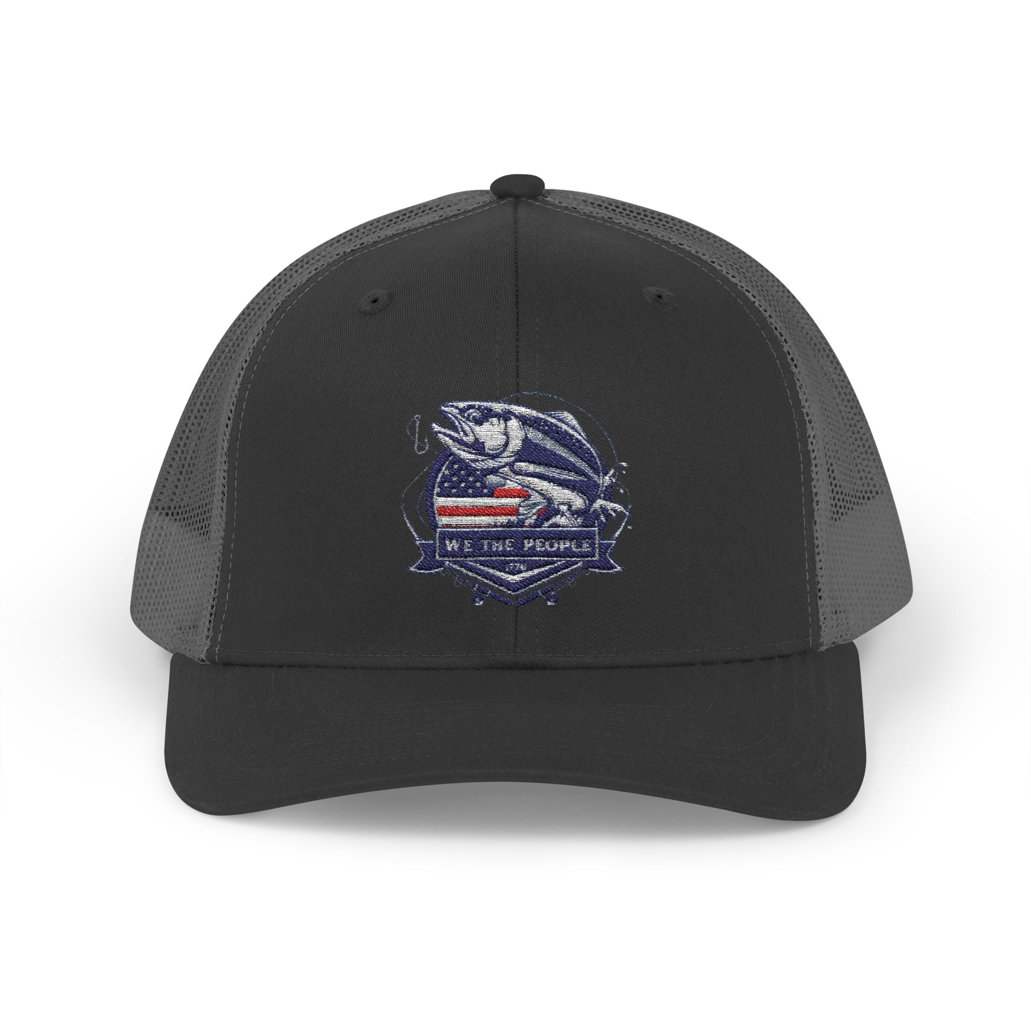 Fishing Patriotic Snapback Trucker Cap with Thin Red Line Design, Ideal for First Responders, Supportive Gifts, Memorials, Everyday Wear