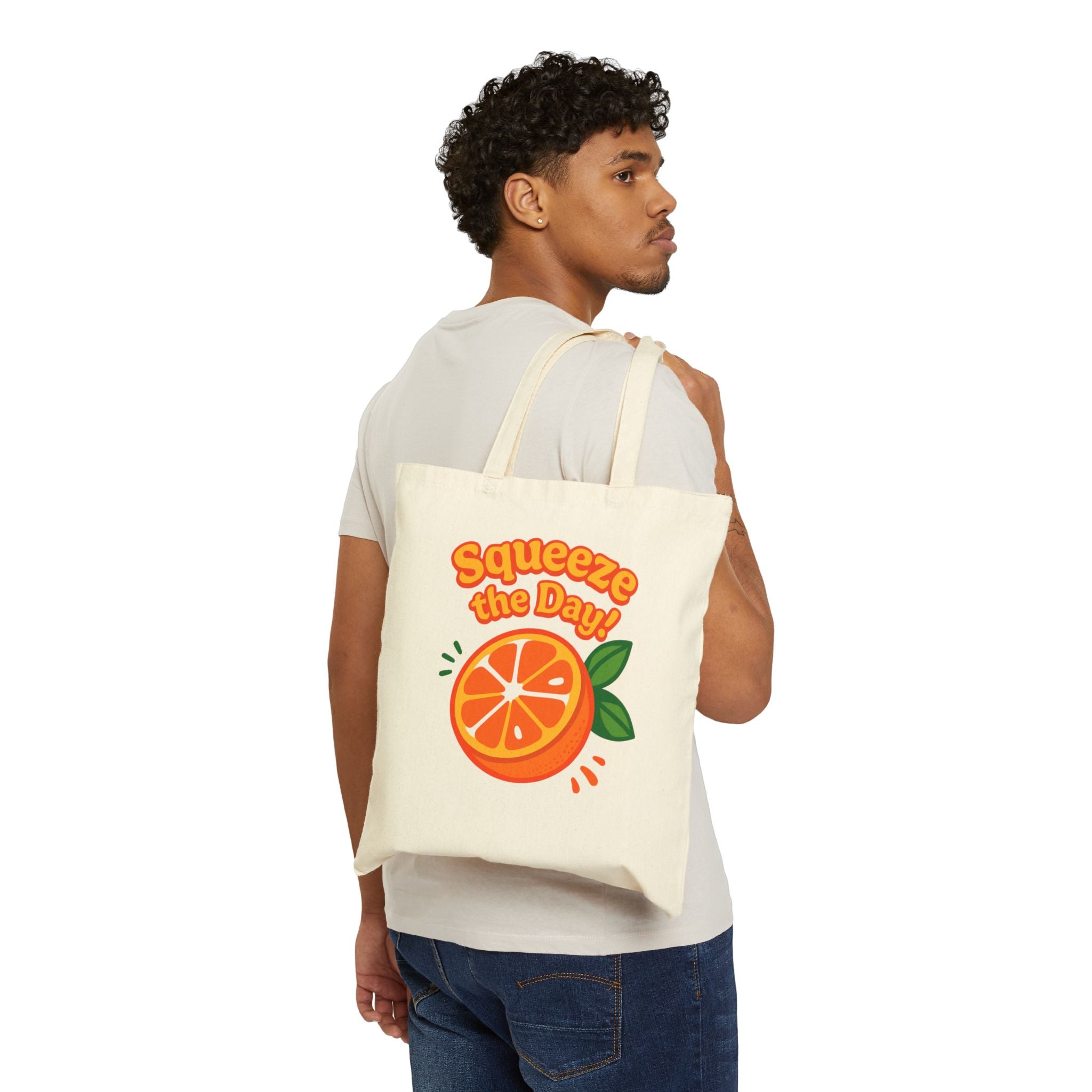 Squeeze the Day Orange Illustration Tote Bag | Canvas Grocery Market Bag