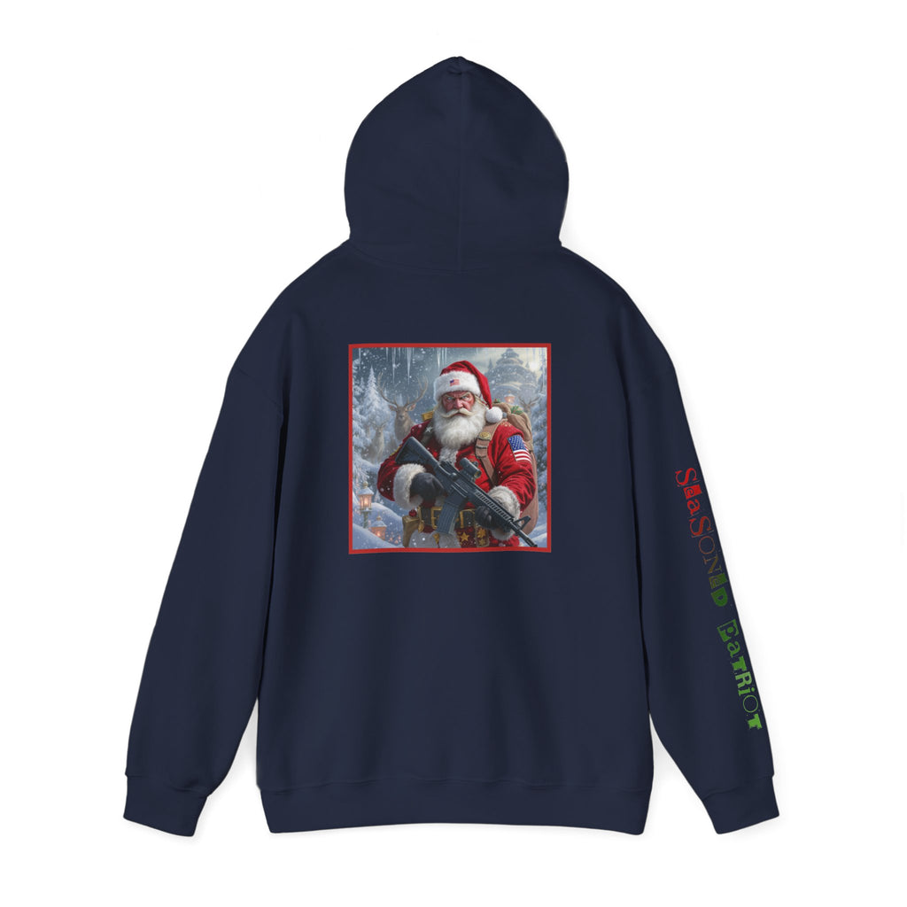 Christmas Santa Claus Patriotic USA Hoodie, Sweatshirt, Unisex Hooded Pullover, Holiday Outerwear, Festive Winter Apparel