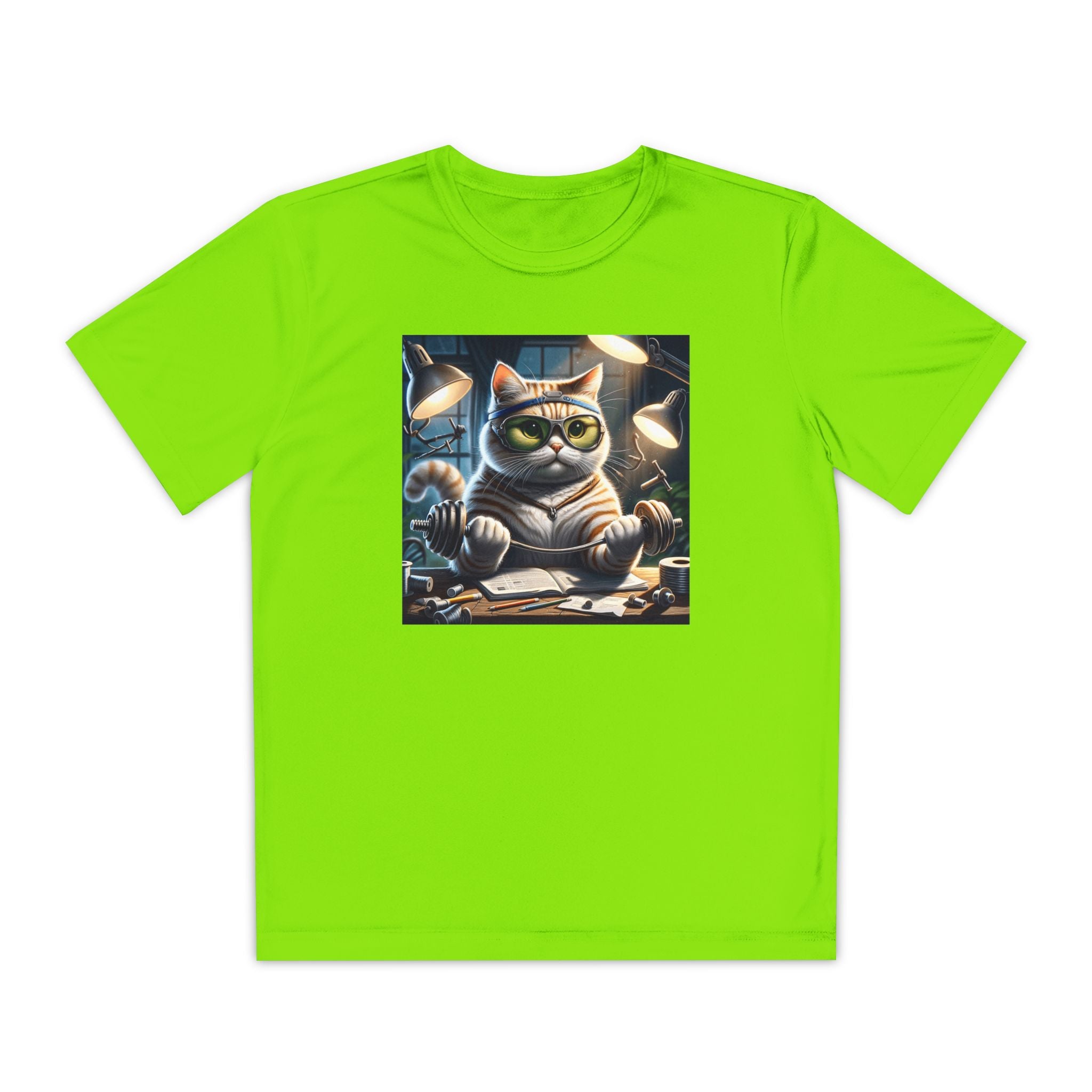 Workout Cat Youth Tee, Kids Fitness Shirt, Exercise Kitten T-Shirt, Gym Cat Top, Athletic Feline Clothing, Sporty Kitty Apparel