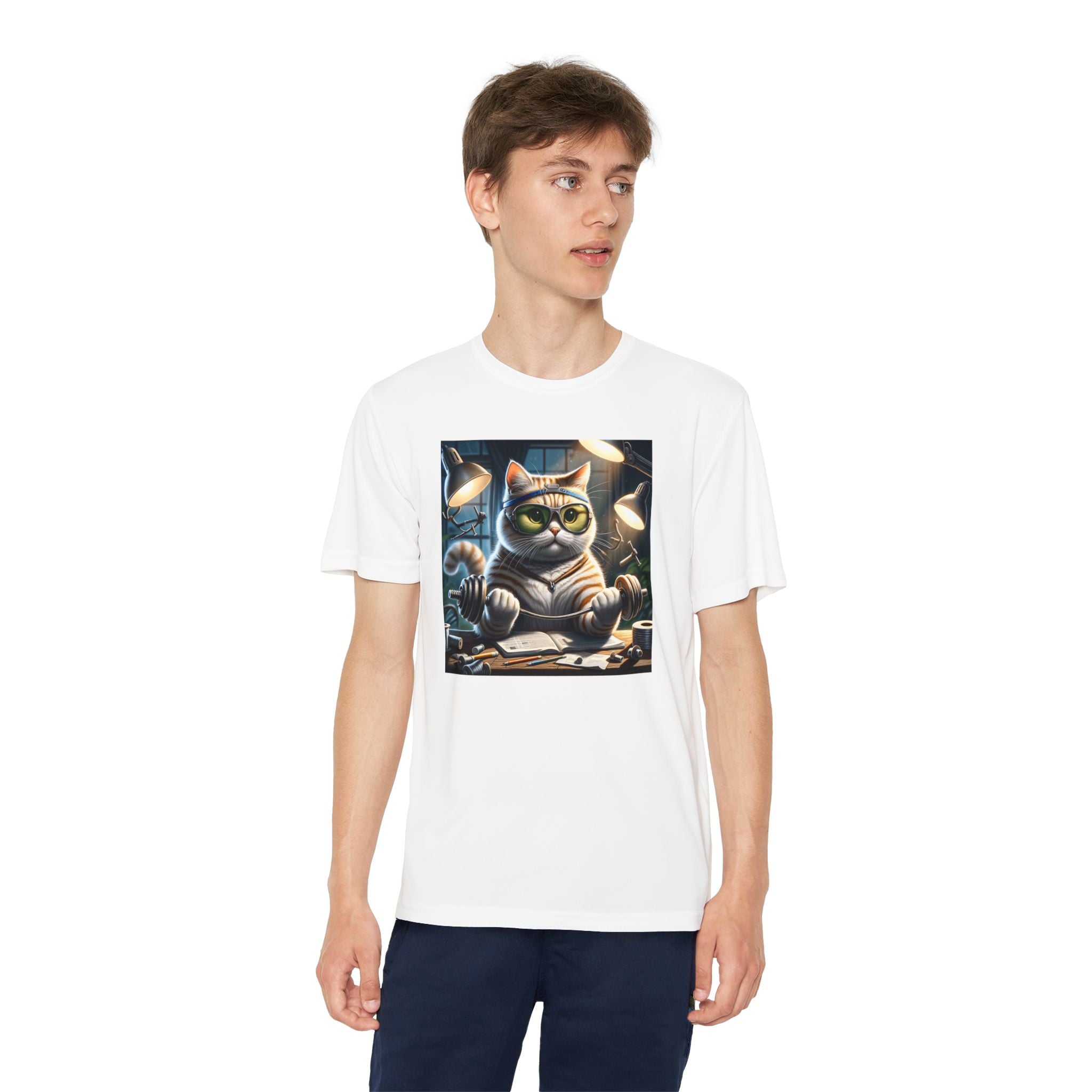 Workout Cat Youth Tee, Kids Fitness Shirt, Exercise Kitten T-Shirt, Gym Cat Top, Athletic Feline Clothing, Sporty Kitty Apparel