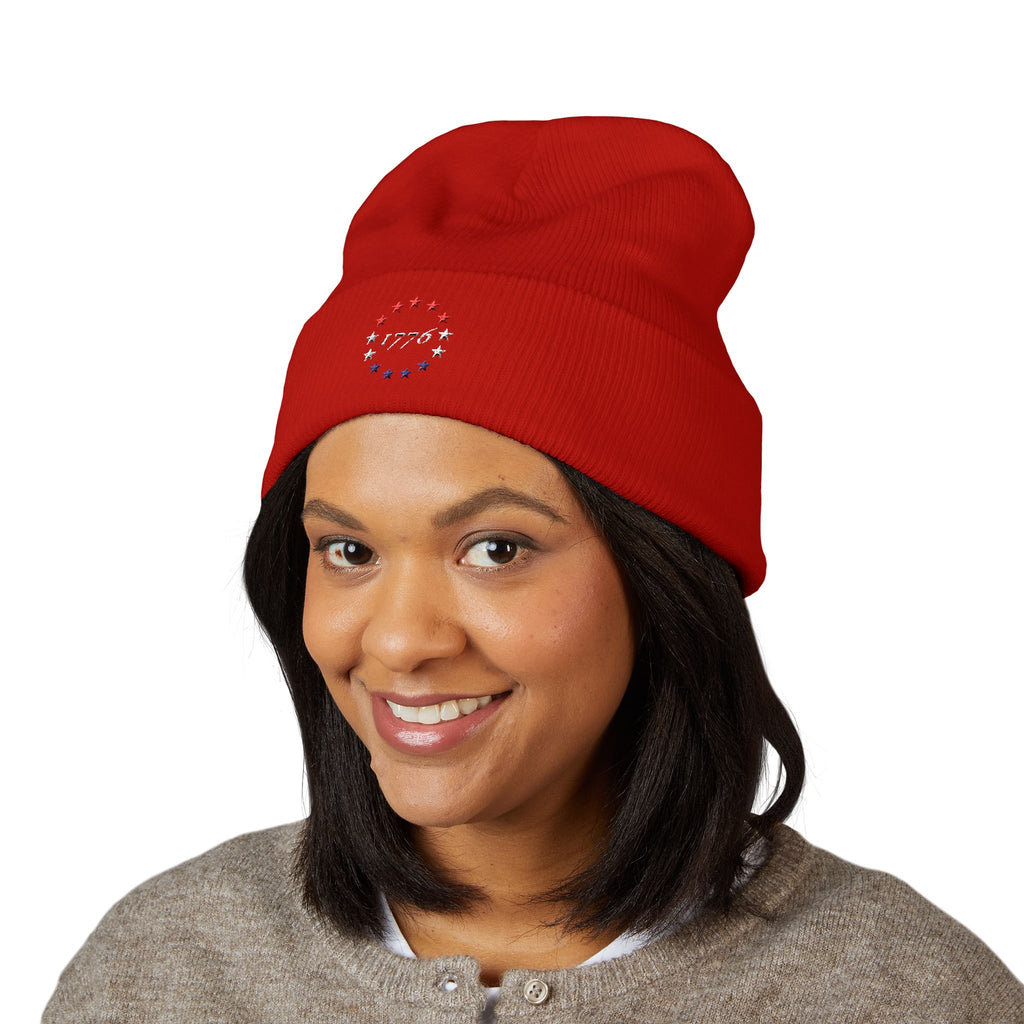 Patriotic Beanie, Independence Day Hat, American Flag Cap, Red White Blue Knit Hat, Embroidered Winter Beanie