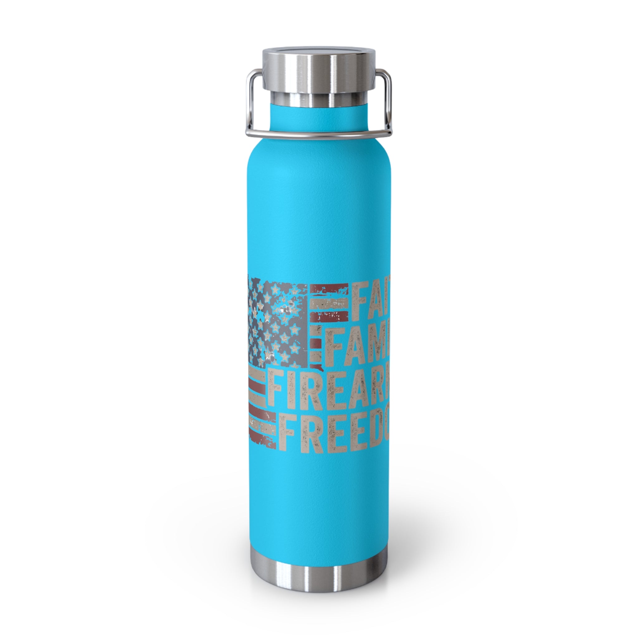 Faith Family Firearms Freedom Flag Patriotic Copper Insulated Water Bottle