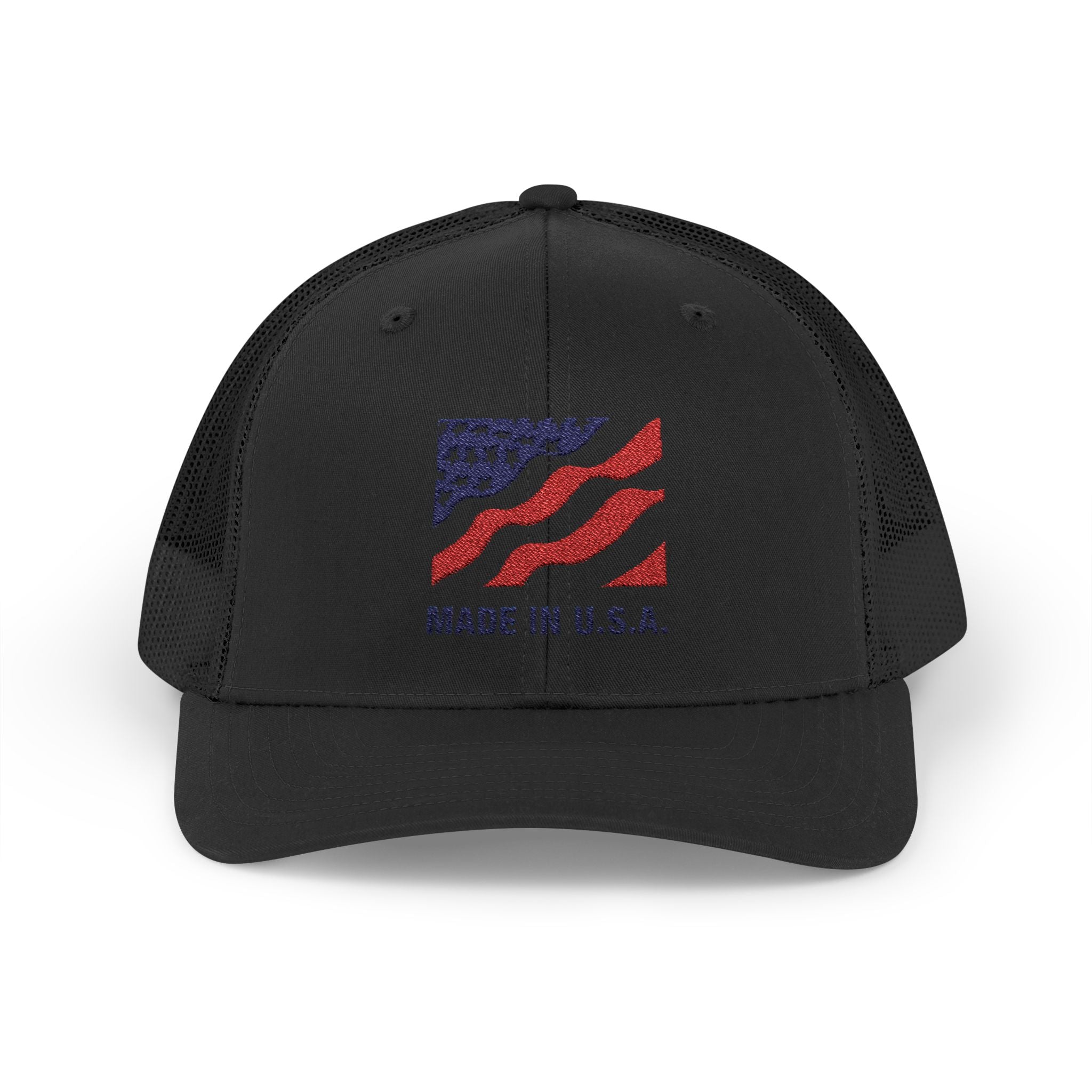 Made In The USA Snapback Trucker Cap with Thin Red Line Design, Ideal for First Responders, Supportive Gifts, Memorials, Everyday Wear