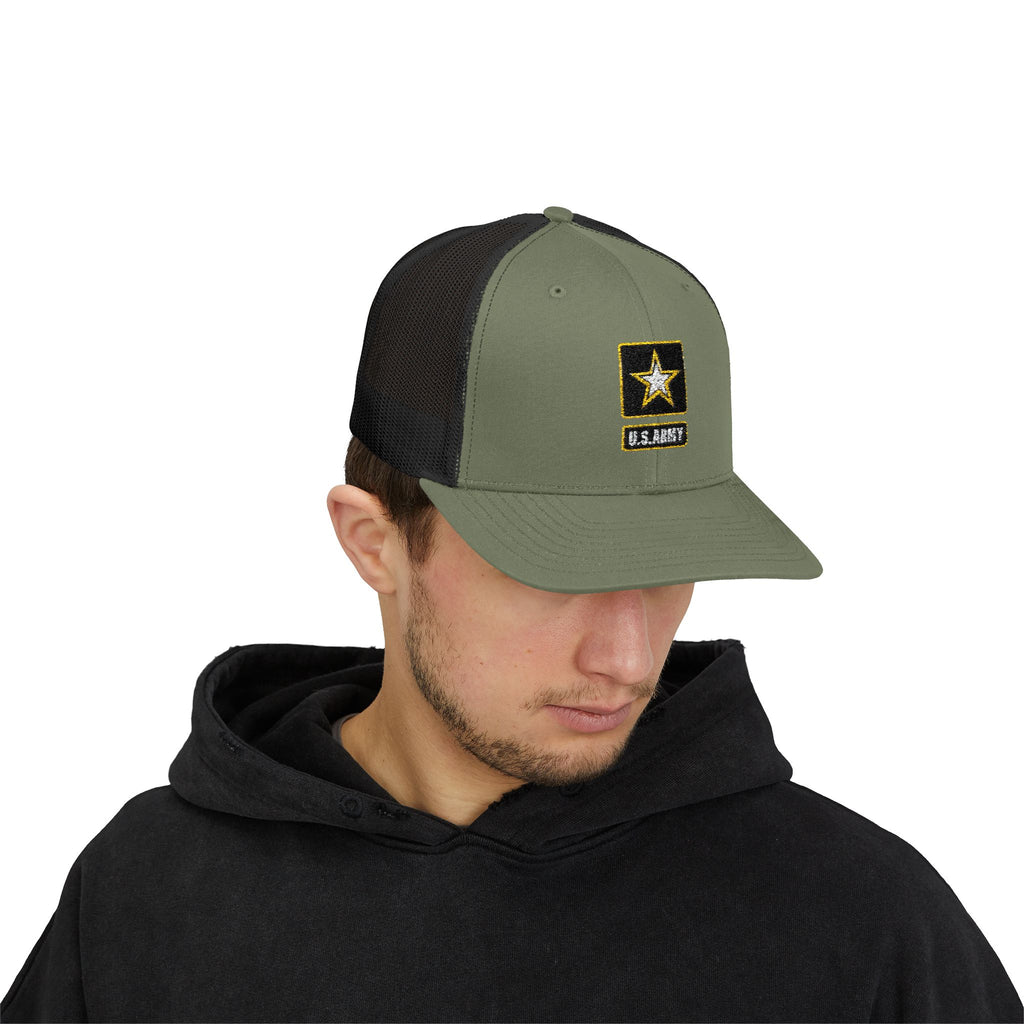 US Army Snapback Trucker Cap with Thin Red Line Design, Ideal for First Responders, Supportive Gifts, Memorials, Everyday Wear