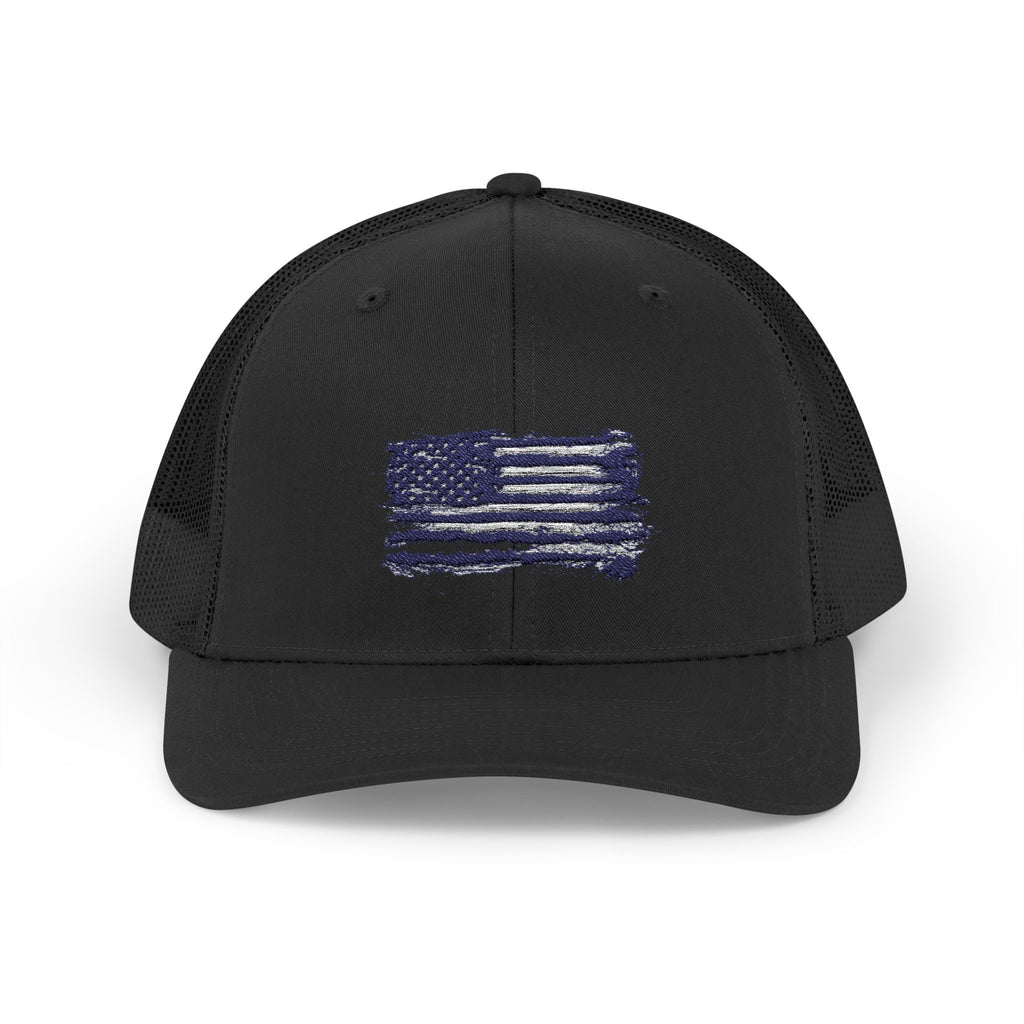Back The Blue Snapback Trucker Cap with Thin Red Line Design, Ideal for First Responders, Supportive Gifts, Memorials, Everyday Wear